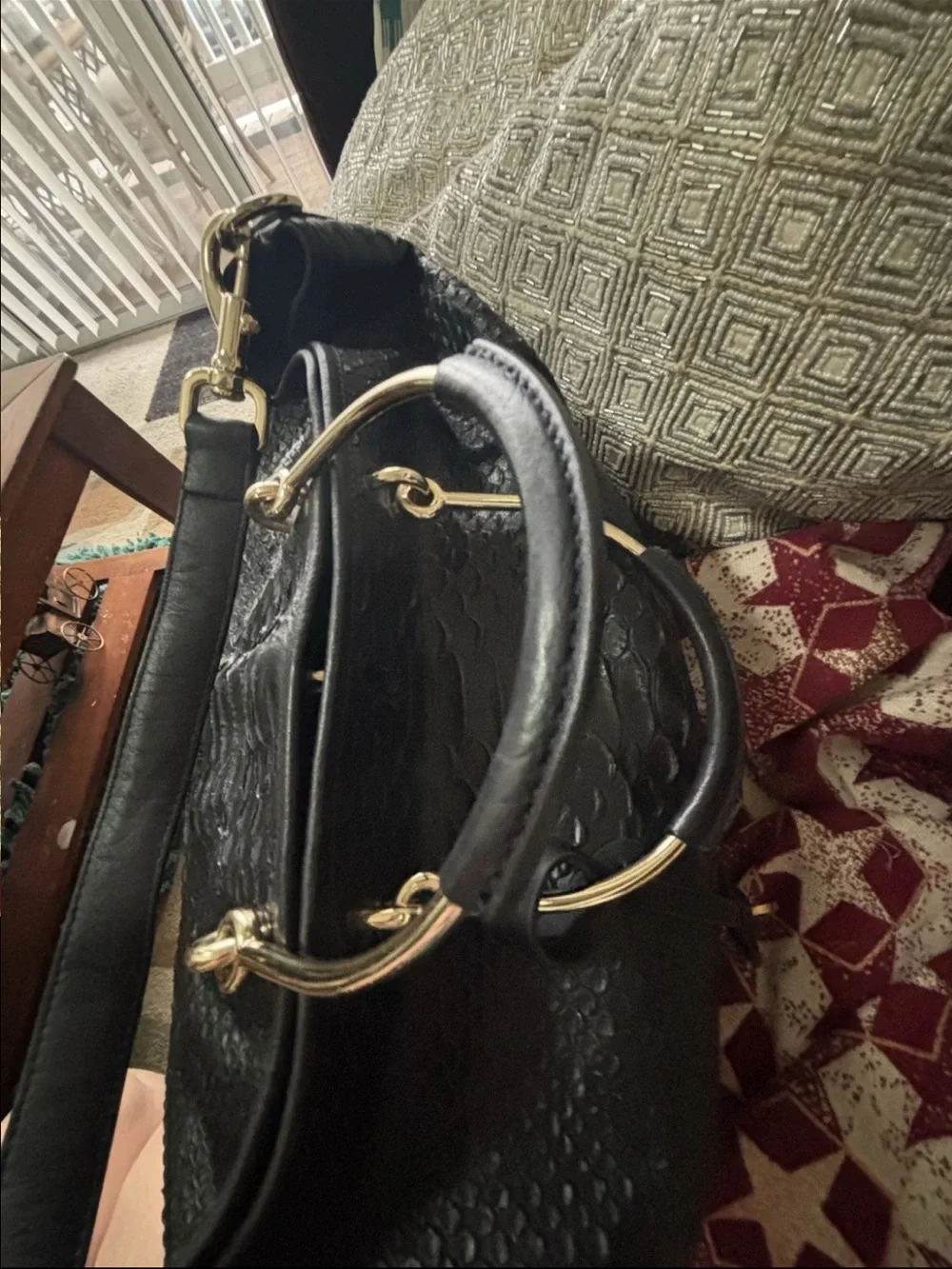 Mulberry Black Python-Texture Satchel with Gold Hardware